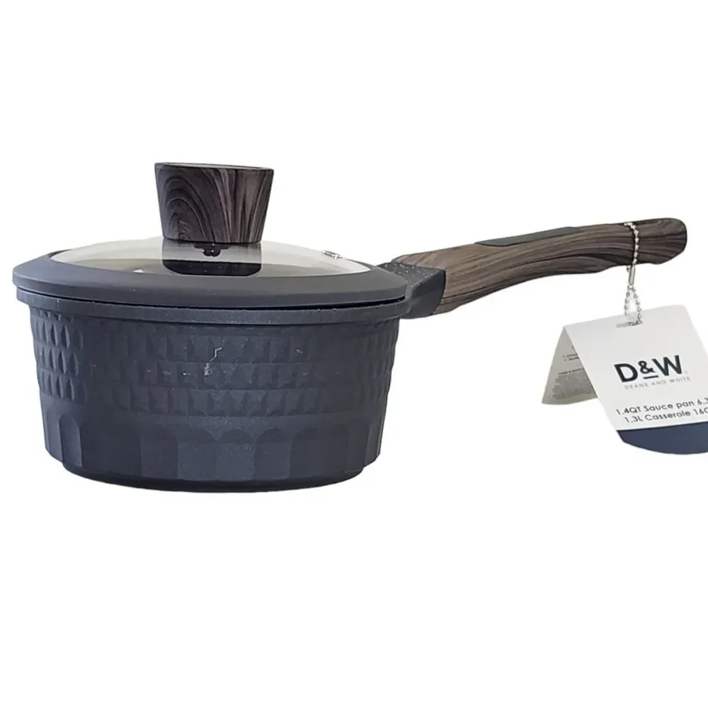 D&W Premium Cookware 6.3in Saucepan Casserole with Lid Aluminum 1.4QT Charcoal